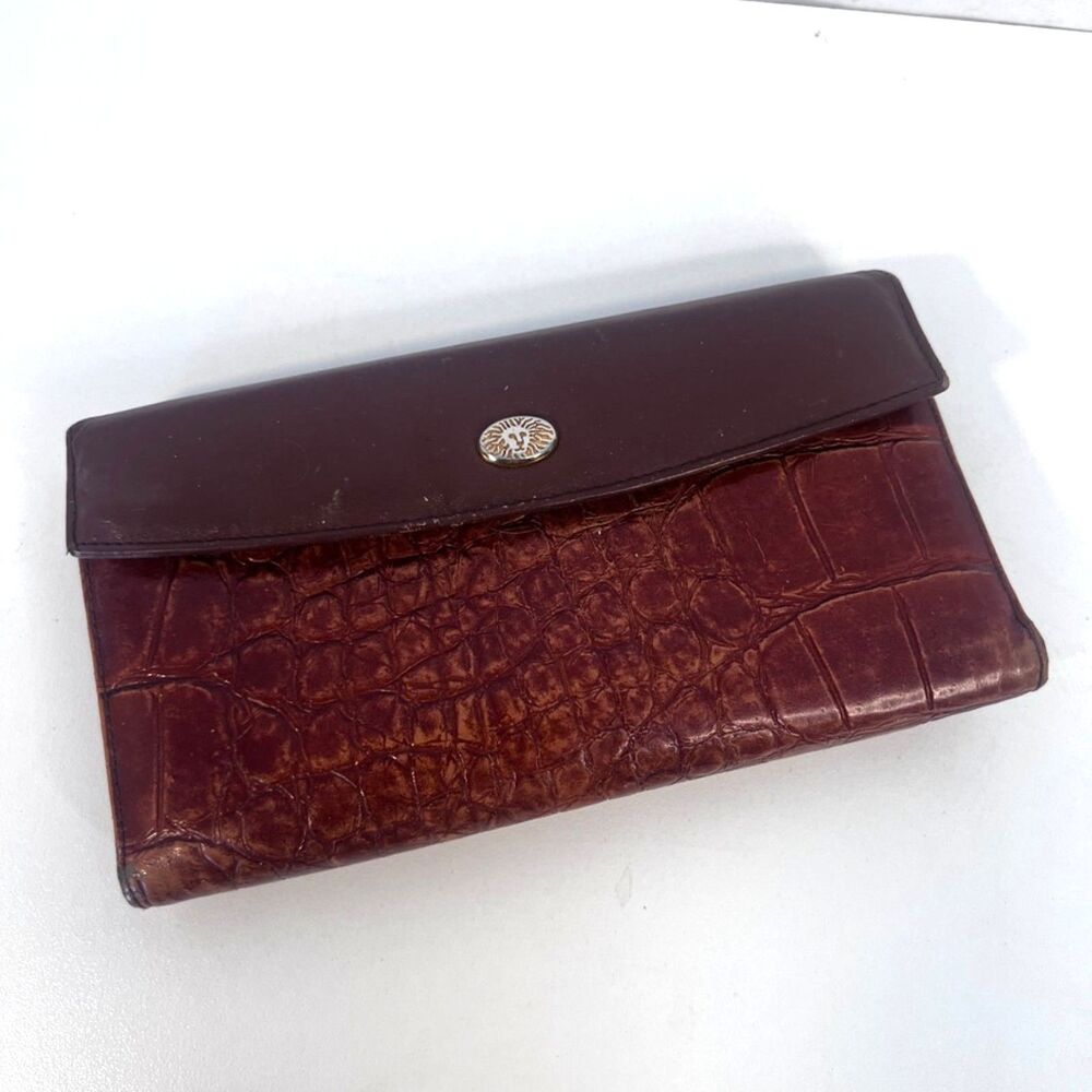 Anne Klein‎ St Thomas Wallet Faux Croc Leather Brown Kiss Lock Change Purse